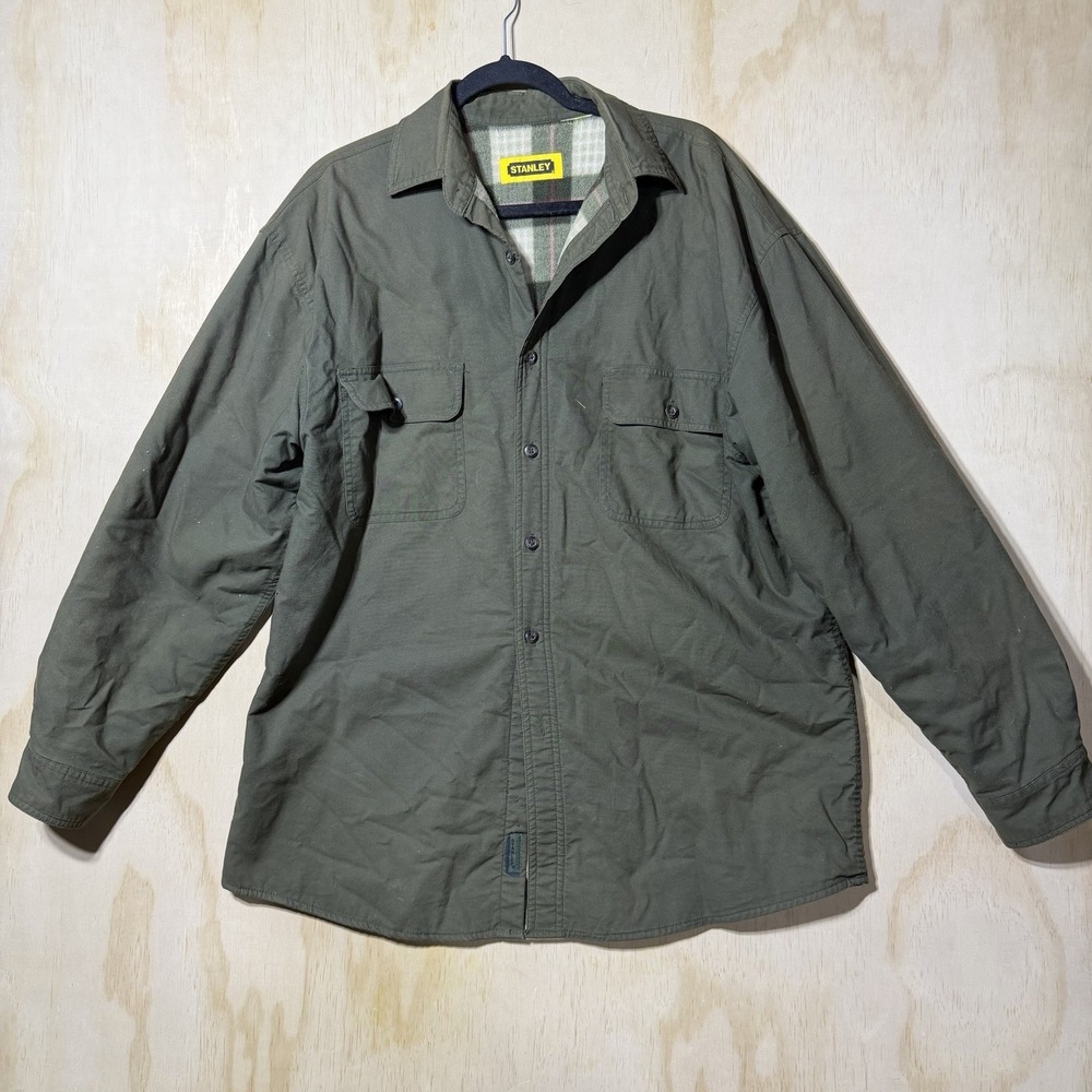 Stanley XL Flannel Lined Shirt Jacket Olive Green Heavy Work‎ Outdoor Button Up